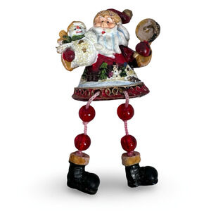 Vintage Santa Claus Beaded‎ Legs Shelf Sitter Figurine Resin Christmas Holiday